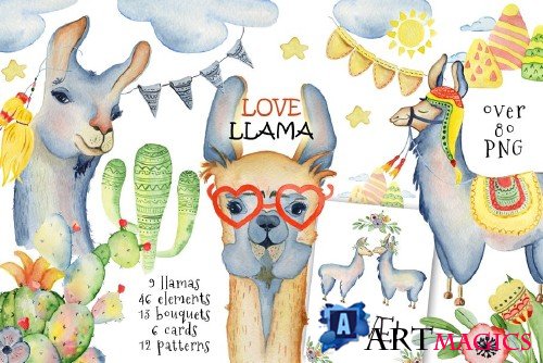 Watercolor llamas - 2106704