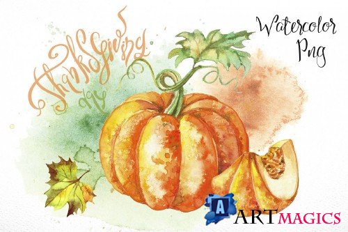 Thanksgiving day. Set of watercolor clipart - 353312