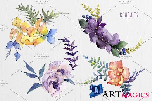 Watercolor Bouquet Summer Garden png - 4127517