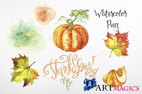 Thanksgiving day. Set of watercolor clipart - 353312