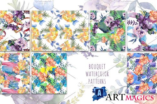 Watercolor Bouquet Summer Garden png - 4127517