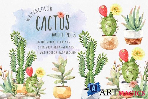 Cacti Watercolor Succulent Clipart - 3654502