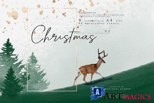 Christmas Watercolor Tree cards collection 05 - 357270