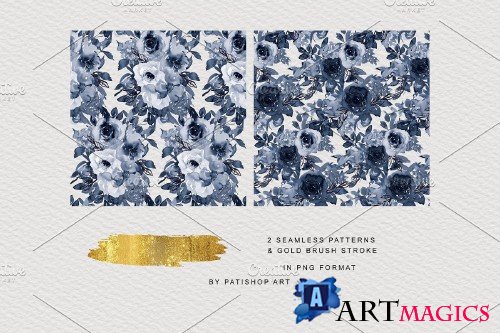 Navy Blue Watercolor Rose Clipart - 4136862
