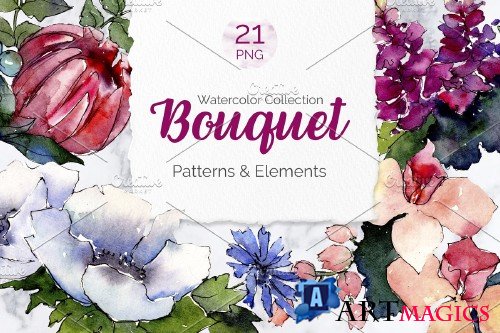 Bouquet of flowers Elegance watercolor - 4135274