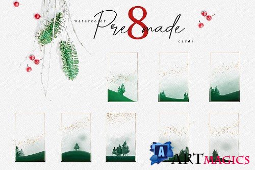Christmas Watercolor Tree cards collection 05 - 357270