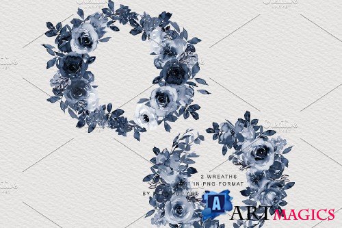 Navy Blue Watercolor Rose Clipart - 4136862