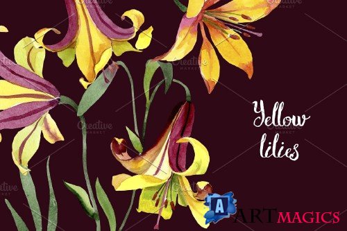 PNG - Yellow lily Watercolor png - 4135455
