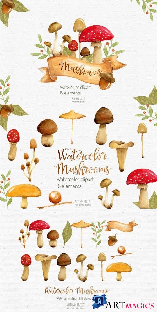 watercolor mushroom clipart - 2704617