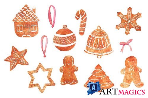 Watercolour Christmas, Gingerbread, PNG - 358868