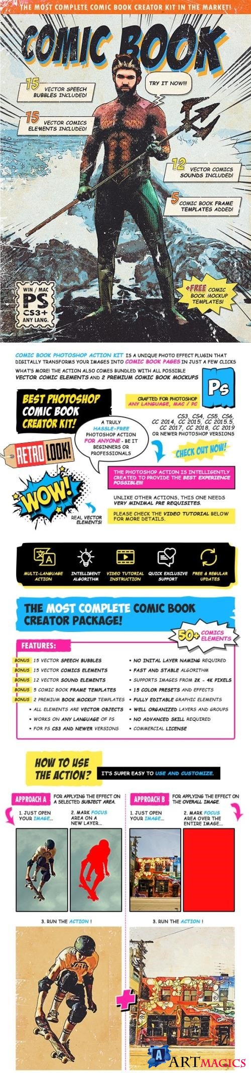 Retro Comic Book Photoshop Action Kit 24379894