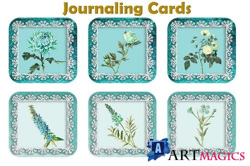 Journaling Kit Blue Botanicals with free ephemera & clipart - 356313