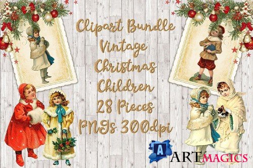 Clipart Bundle Vintage Christmas Vintage Children PNG - 360604