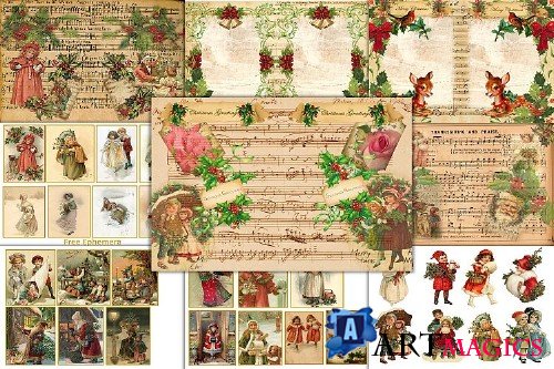 Country Christmas Backgrounds with FREE Ephemera and Clipart - 355412