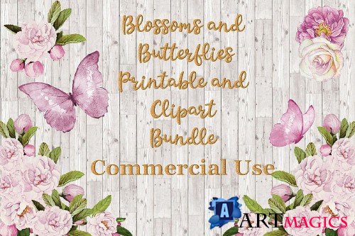Blossoms and Butterflies Floral Clipart and Printables - 360149