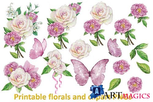 Blossoms and Butterflies Floral Clipart and Printables - 360149