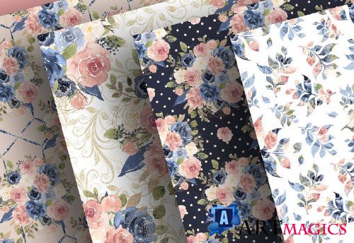 Watercolor Navy and Pink design and digital paper pack