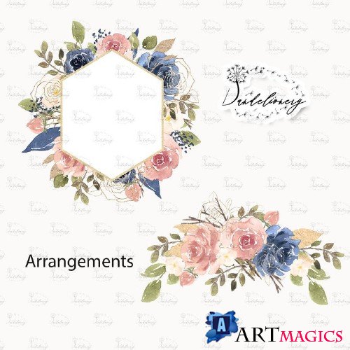 Watercolor Navy and Pink design and digital paper pack