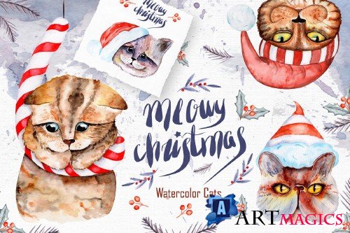 Meowy Christmas Watercolor SET - 4164155