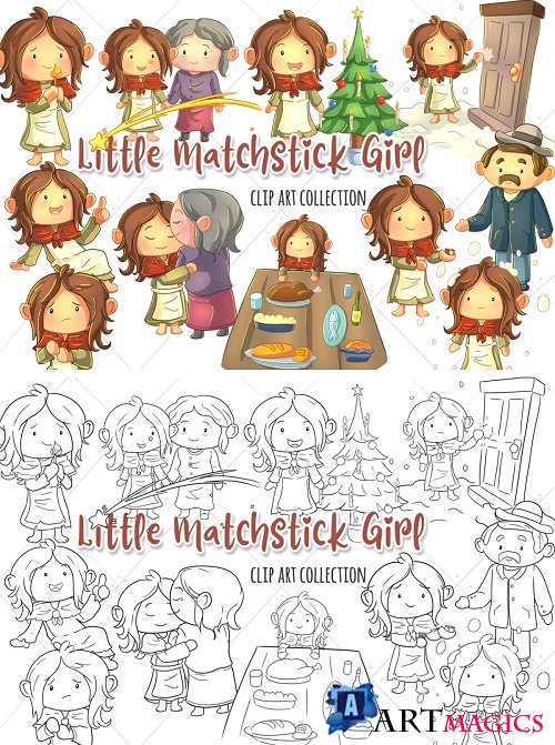 Little Matchstick Girl Fairy Tale Clip Art Collection and Digital Stamps - 362796 - 362797