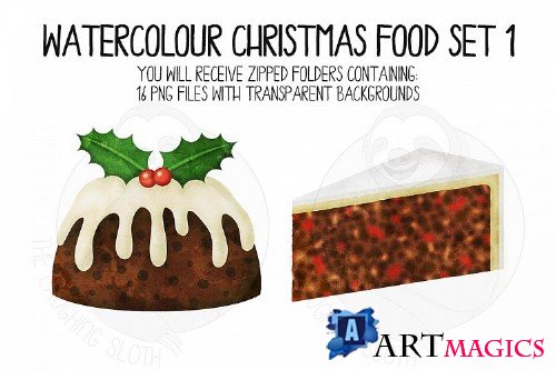 Watercolor Christmas Food Clipart Set 1 - 352816