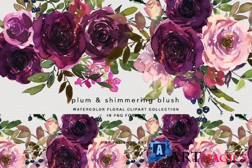 Plum & Blush Watercolor Floral Set - 4164153 - 1830900