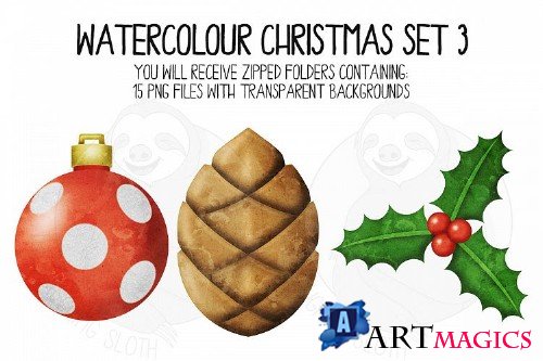 Watercolor Christmas Clipart Set 3 - 352818