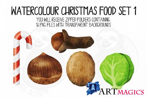 Watercolor Christmas Food Clipart Set 1 - 352816