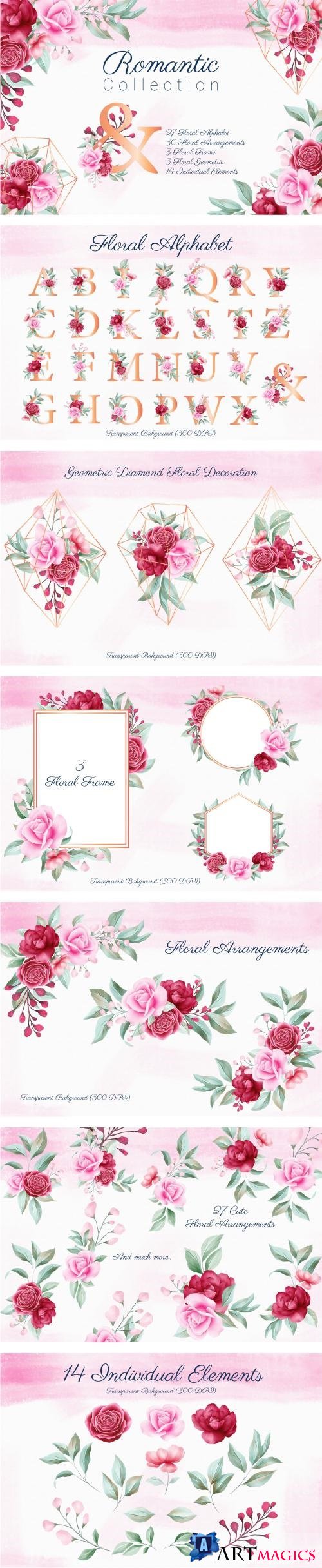 Romantic Watercolor Flowers Collection - 363012