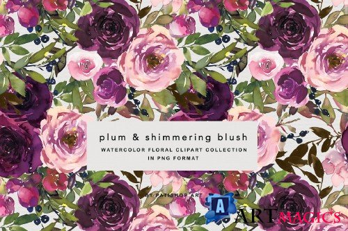 Plum & Blush Watercolor Floral Set - 4164153 - 1830900