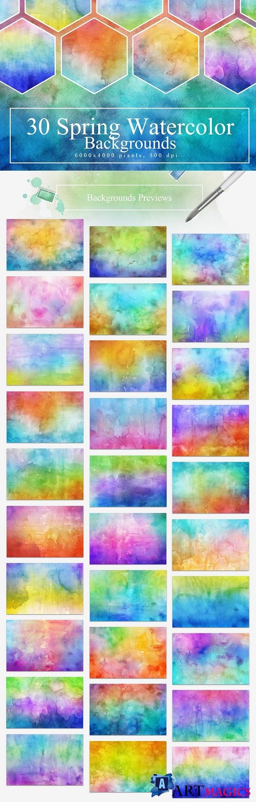 30 Spring Watercolor Backgrounds - 2306812