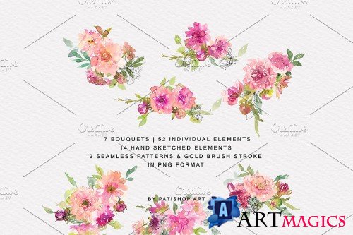 Watercolor Pink Dahlia Set - 4174931