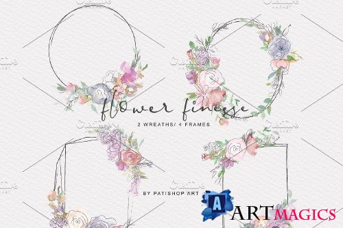 Watercolor Flower Doodles Clipart - 4174504