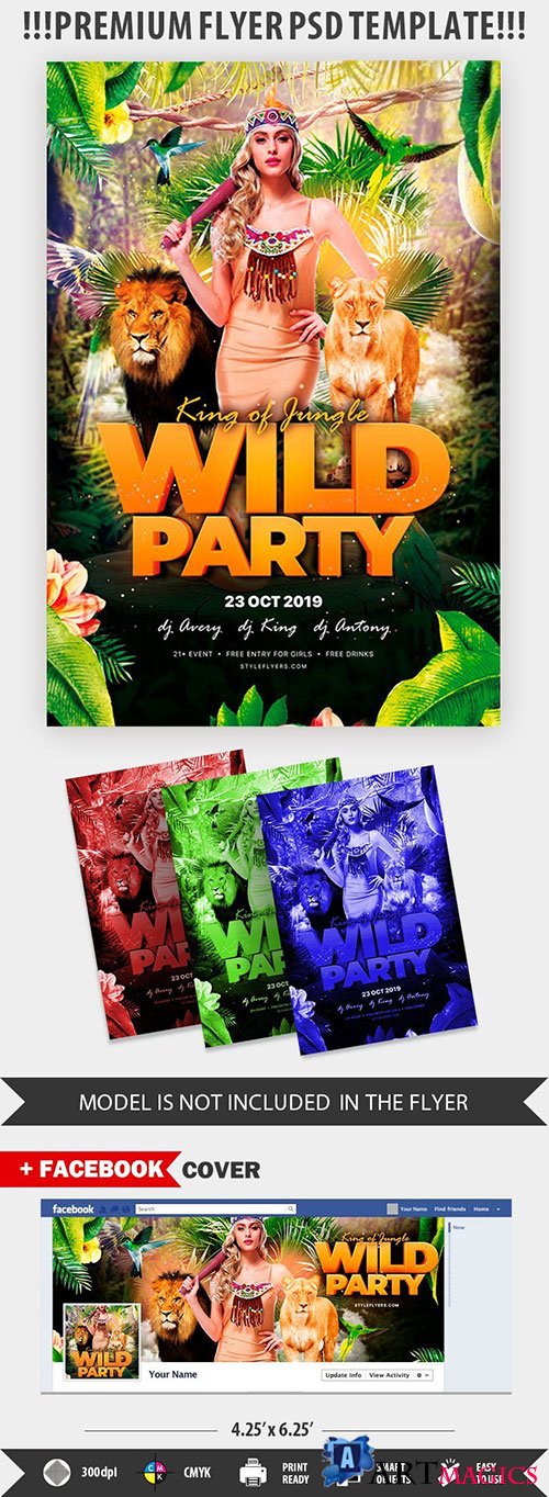 King of jungle wild party psd flyer