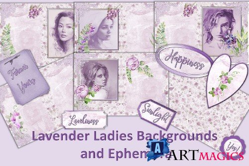 Water colour Lavender Ladies Backgrounds and Clipart - 364218