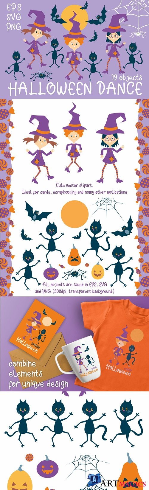 Halloween dance. Funny witches and black cats 363909