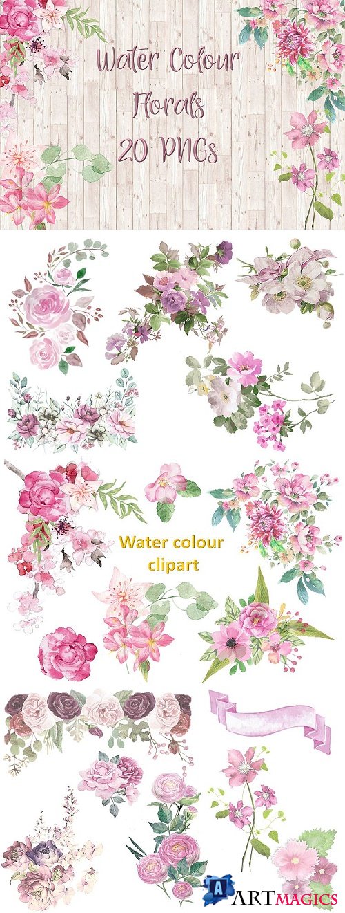 Watercolour Florals Clipart Bundle - 363338