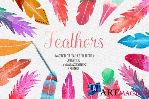 Watercolor Feather Clipart - 4183917