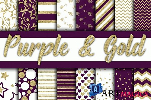 Purple and Gold Glitter Digital Paper - 78708