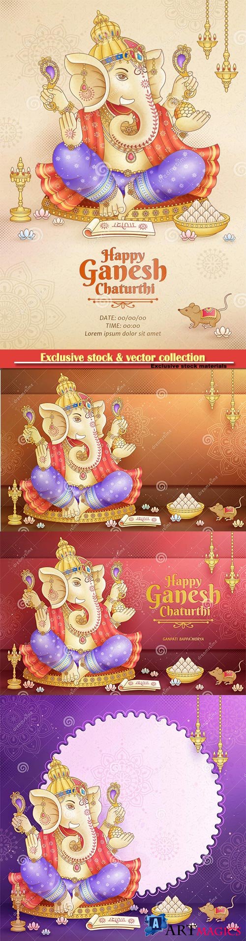 Happy Ganesh Chaturthi poster design with god Ganesha holding ritual implement