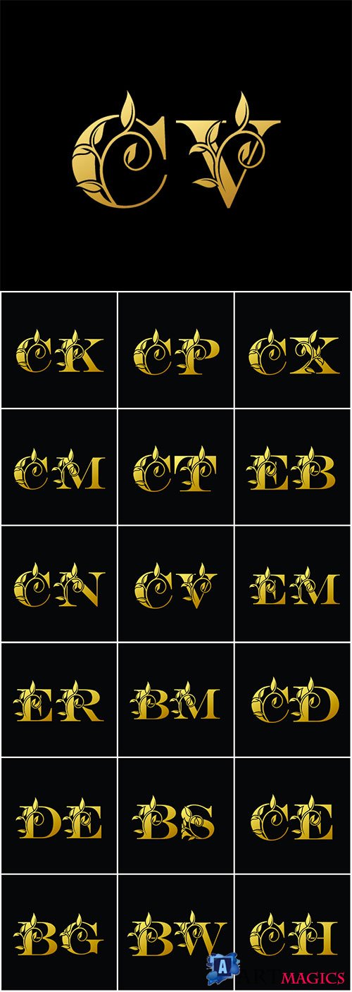 Golden vector letter,  vintage decorative letter logo icon