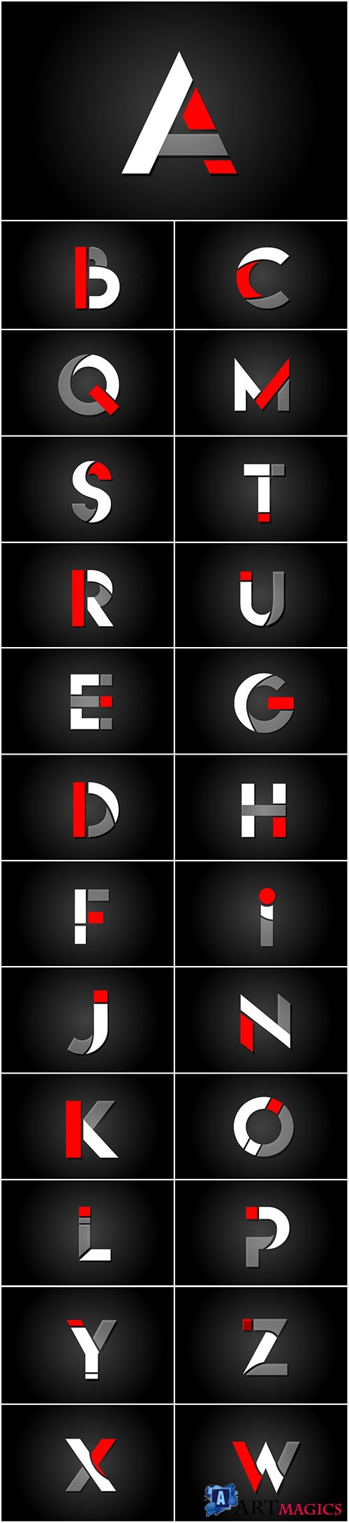 Red white black alphabet letter logo for company icon design