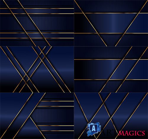        / Blue backgrounds with golden lines in vector