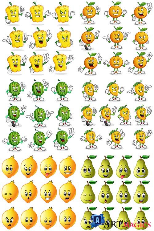       / Funny vegetables and fruits in vector