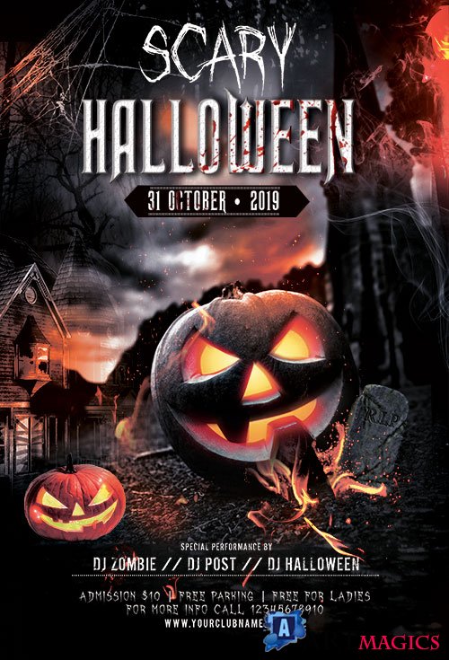 Scary Halloween Party PSD Flyer Template