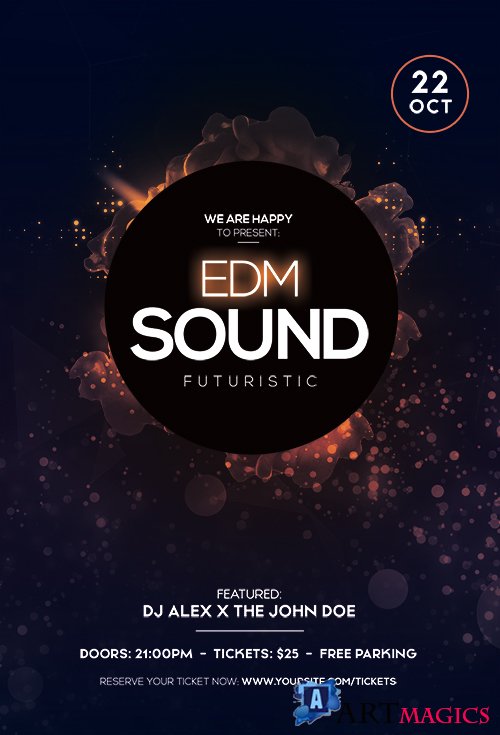EDM Sound Futuristic PSD Flyer Template