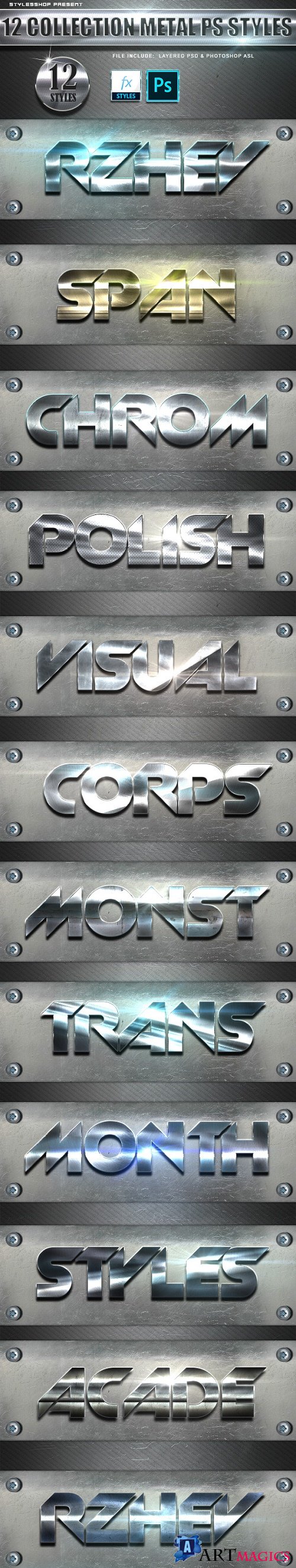 12 Collection Metal Photoshop Text Styles Vol 3 | Text Effects 24783635