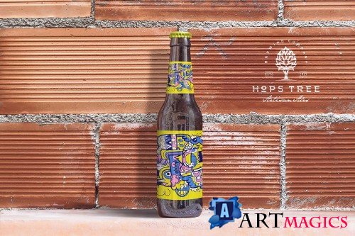 Brick Backgrounds Beer Mockup - 4180456