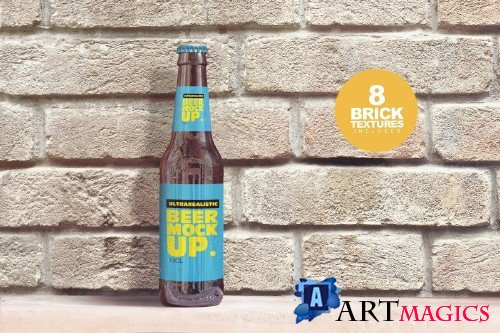 Brick Backgrounds Beer Mockup - 4180456