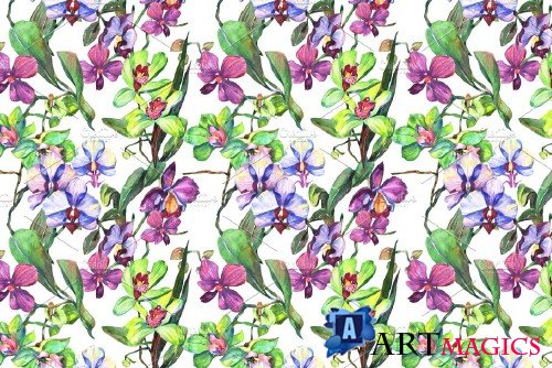 Orchid green flowers PNG watercolor - 4225026